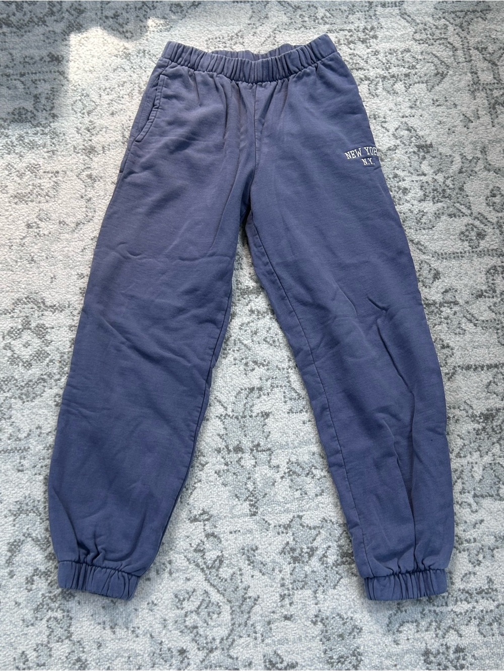 Brandy Melville Faced Blue Sweatpant Joggers with New York Print